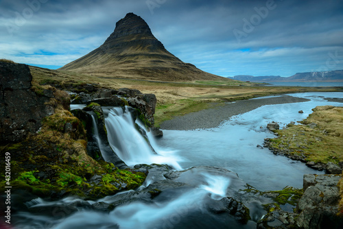 An overcast afternoon at Kirkjufell in western Iceland. photo