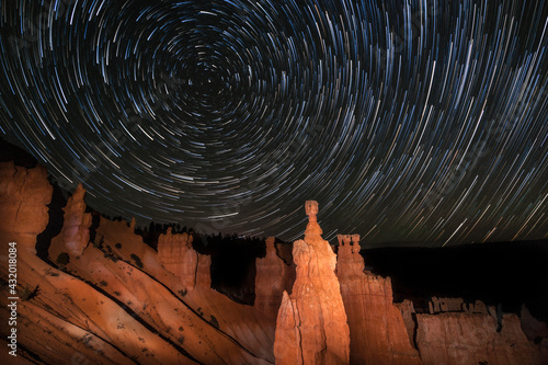 Thor's Hammer at Bryce Canyon National Park set against a canopy of stars.