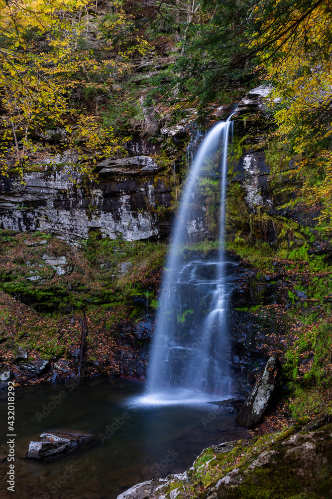 Plattekill Falls - Long Exposure of Waterfall in Autumn - Catskill Mountains, New York Plattekill Falls - Long Exposure of Waterfall in Autumn - Catskill Mountains, New York
