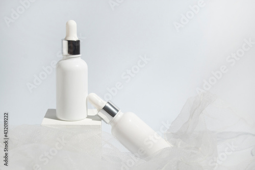 science experiment mockup of serum dropper beauty fashion cosmetic makeup bottle lotion product with skincare healthcare concept on background