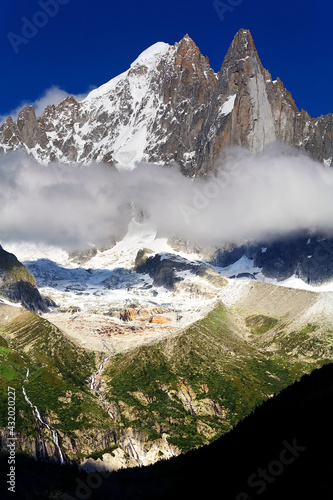 Scenic sunset view of Aiguille Verte et Les Drus, Haute Savoie, France photo