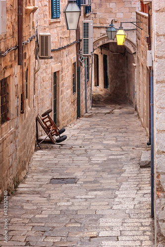 Cityscape - view of a early morning medieval street in the Old Town of Dubrovnik on the Adriatic Sea coast of Croatia
