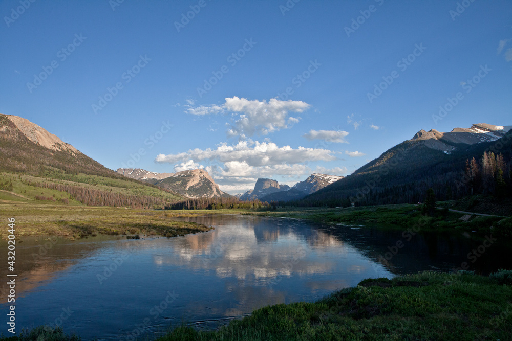 evening in the upper green river valley, on the green river in summer evening in the upper green river valley, on the green river in summer