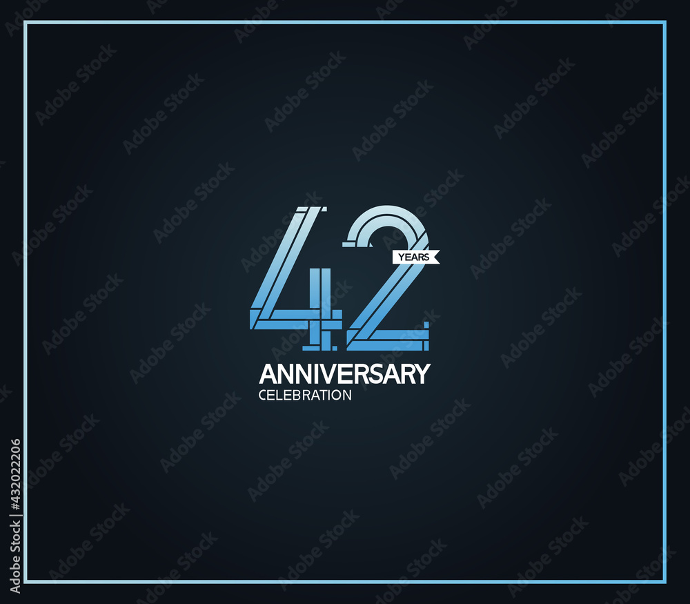42 years anniversary logotype with cross hatch pattern blue color. vector can be use for party, company special event and celebration moment