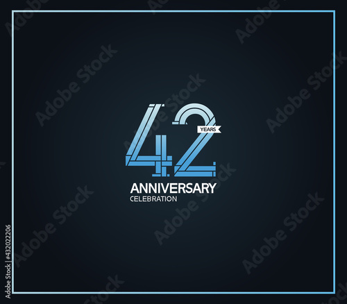 42 years anniversary logotype with cross hatch pattern blue color. vector can be use for party, company special event and celebration moment