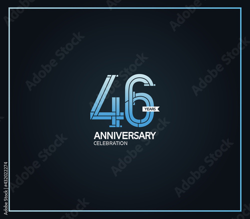 46 years anniversary logotype with cross hatch pattern blue color. vector can be use for party, company special event and celebration moment