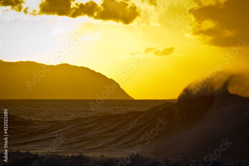 Sunset on the north shore of Oahu, Hawaii photo