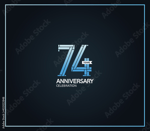 74 years anniversary logotype with cross hatch pattern blue color. vector can be use for party, company special event and celebration moment