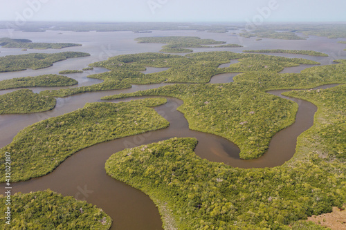 Creeks and waterways photographed from a helicopter within Everglades National Park, Florida. photo