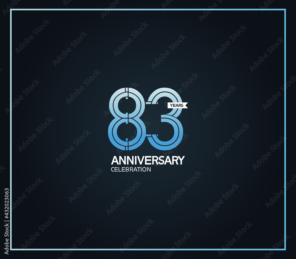 83 years anniversary logotype with cross hatch pattern blue color. vector can be use for party, company special event and celebration moment
