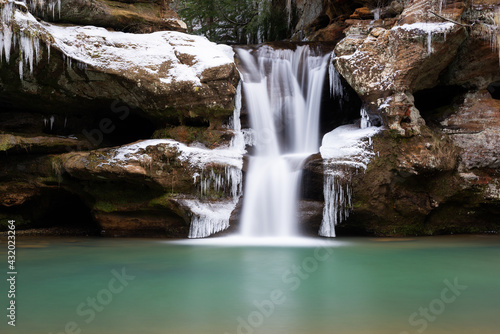 Upper Falls - Long Exposure of Waterfall in Winter - Hocking Hills Region of Wayne National Forest - Ohio