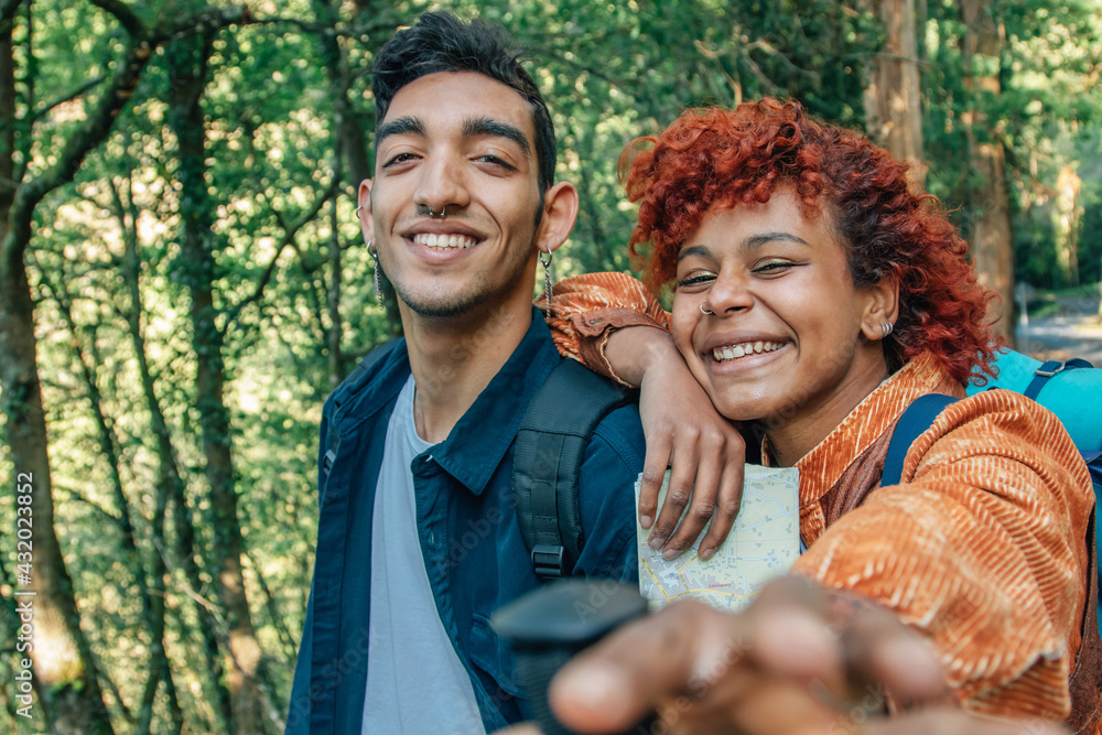 happy young people smiling travel, hiking happy young people smiling travel, hiking