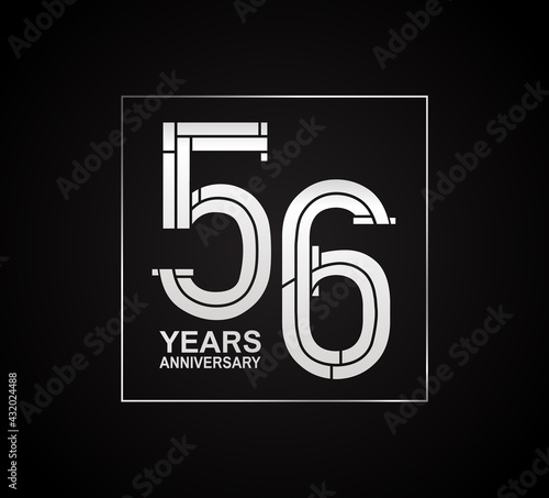 56 years anniversary logotype with cross hatch pattern silver color inside square for celebration event, company special moment and party