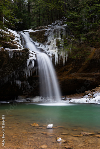 Lower Falls - Long Exposure of Waterfall in Winter - Hocking Hills Region of Wayne National Forest - Ohio