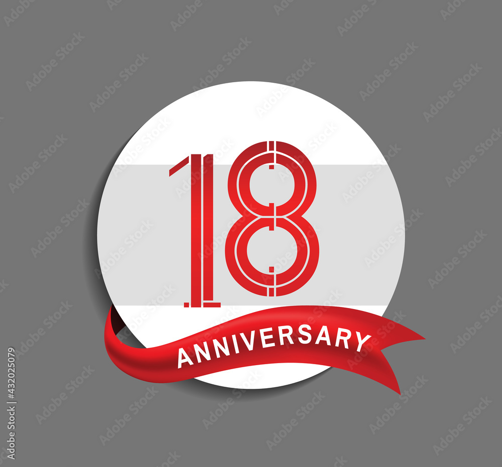 18 anniversary with white circle and red ribbon for celebration event, company special moment and party 18 anniversary with white circle and red ribbon for celebration event, company special moment and party