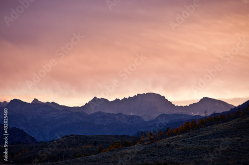 sunset alpenglow on the wind river range from soda lake, bridger national forest photo