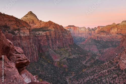 Moon set in autumn in Zion National Park, Utah, USA photo