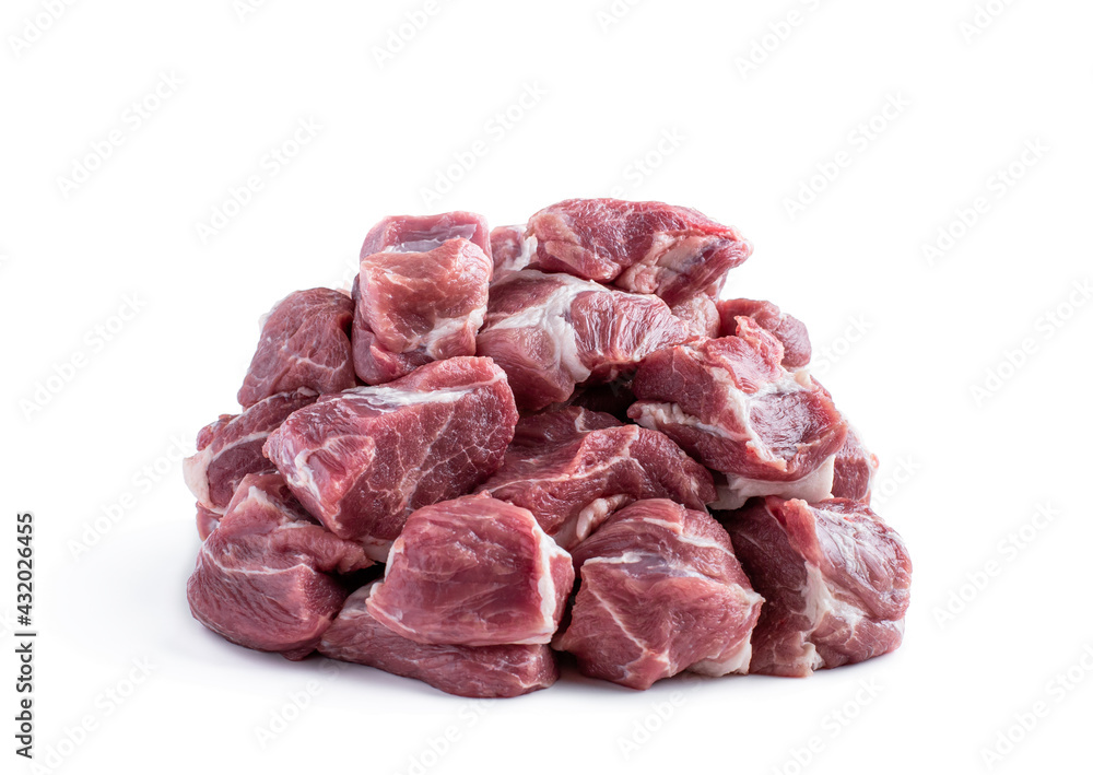 Raw pork meat slices isolated on white background Raw pork meat slices isolated on white background