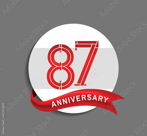 87 anniversary with white circle and red ribbon for celebration event, company special moment and party