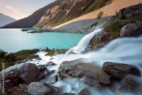 Glacier melt feeding the upper lake at Joffre Lakes Provincial Park, Canada photo