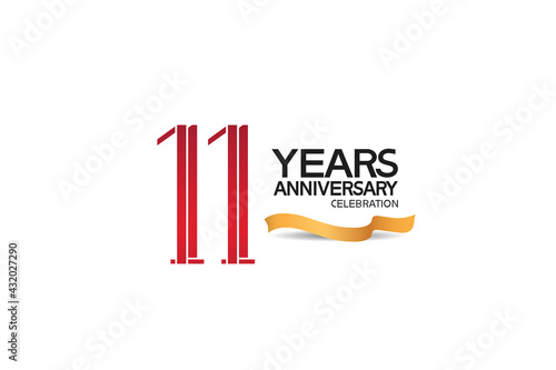 11 years anniversary template with red color number and golden ribbon. vector can be use for template  company special event and celebration moment