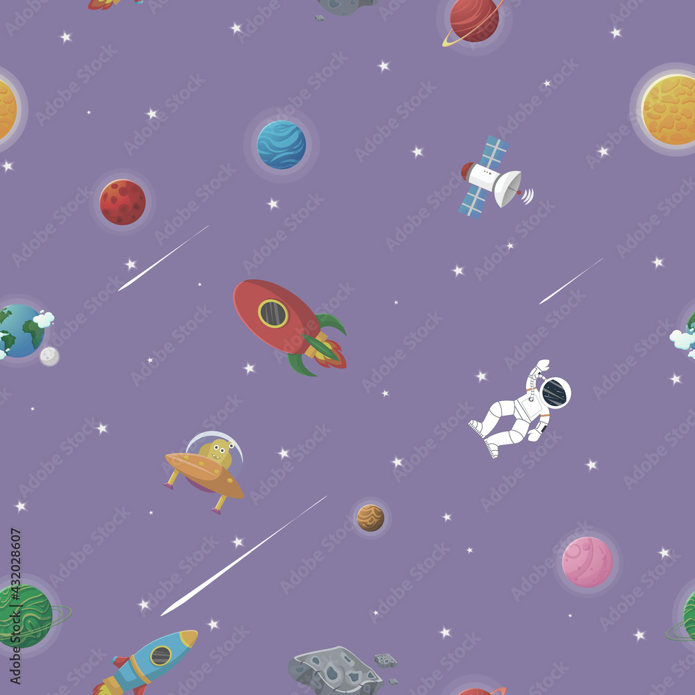 Astronaut with rocket and alien in the open space Astronaut with rocket and alien in the open space