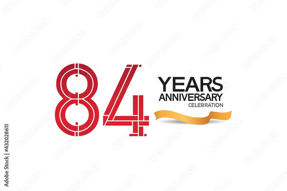 84 years anniversary template with red color number and golden ribbon. vector can be use for template, company special event and celebration moment 84 years anniversary template with red color number and golden ribbon. vector can be use for template, company special event and celebration moment