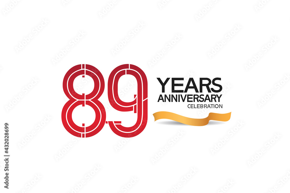 89 years anniversary template with red color number and golden ribbon. vector can be use for template, company special event and celebration moment 89 years anniversary template with red color number and golden ribbon. vector can be use for template, company special event and celebration moment