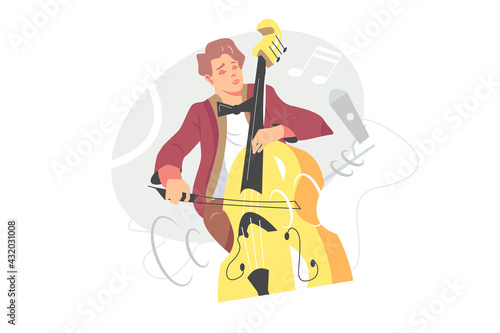 Contrabassist player playing jazz music