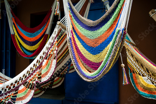 Colorful handmade hammocks on display in Masaya, Nicaragua. photo