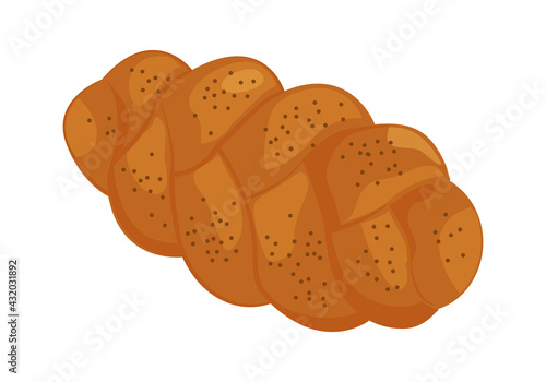Challah vector icon. Holiday jewish braided loaf, shabbat bread isolated on white background. Food illustration