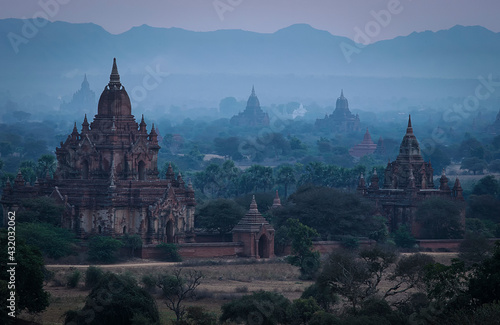 Sunrise revealing Multiple temples of Bagan, Myanmar. photo