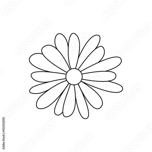 Flower icon. Chamomile. Black contour line drawing. Vector simple flat graphic illustration. The isolated object on a white background. Isolate.