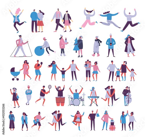 Set of people, men and women with different things. Vector graphic objects for collages and illustrations.