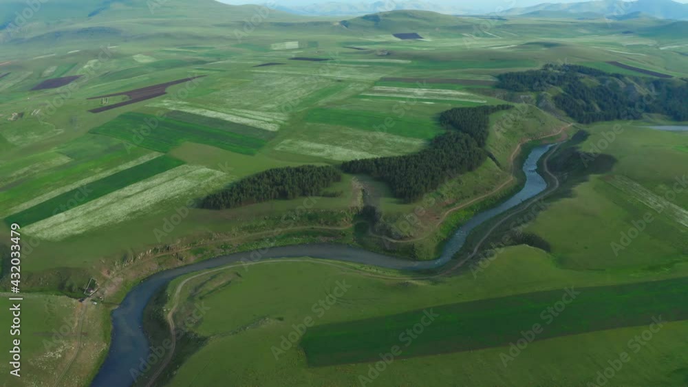 Aerial top view of green nature and river Aerial top view of green nature and river