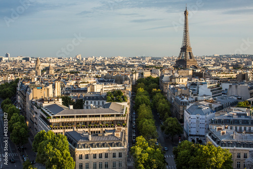 A view of the Eiffel Tower and the city of Paris from the top of the Arc de Triomphe. Paris, France. photo