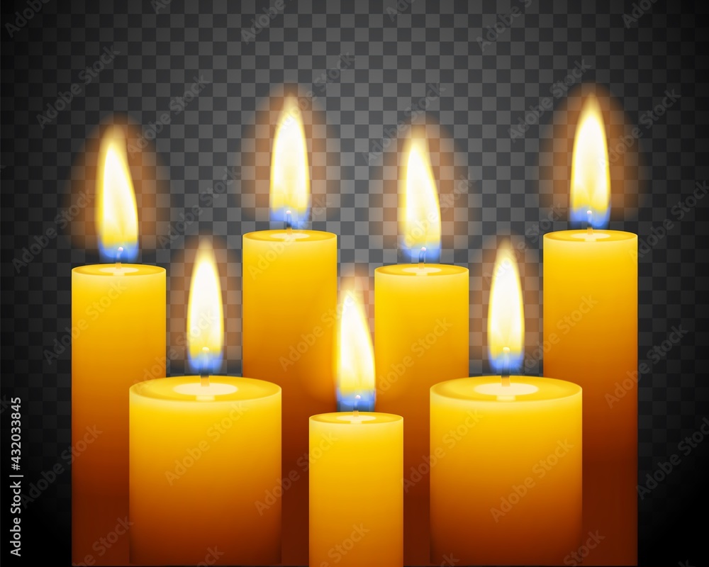 Set of three burning candles on dark background Set of three burning candles on dark background
