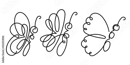 One line flying butterfly design silhouette. Hand drawn minimalism style vector illustration