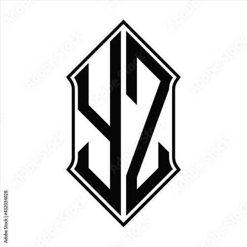 YZ Logo monogram with shieldshape and outline design template vector icon abstract photo