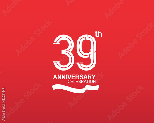 39 anniversary logotype flat design white color isolated on red background. vector can be use for template, company special event and celebration moment