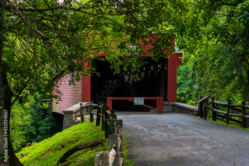 Historic Wertz Covered Bridge / Red Covered Bridge - Burr Arch Truss - Reading, Berks County, Pennsylvania photo