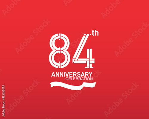 84 anniversary logotype flat design white color isolated on red background. vector can be use for template, company special event and celebration moment