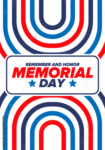 Memorial Day in United States. Remember and Honor. Federal holiday for remember and honor persons who have died while serving in the United States Armed Forces. Celebrated in May. Vector poster