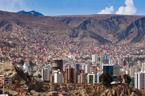 The deep canyons and modern urban sprawl of La Paz, Bolivia. photo