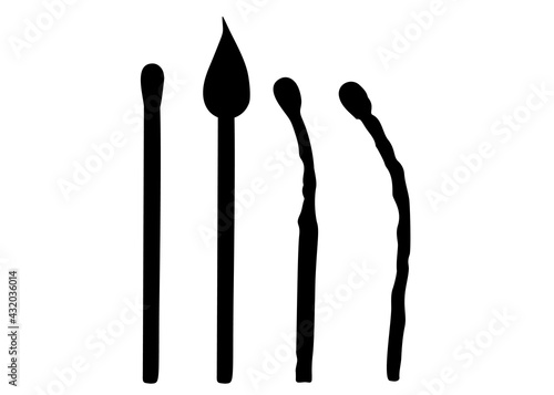 Burnt and burning matches in the set. Vector image.