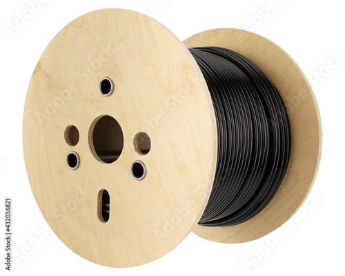 Black cable large spool, Roll - wooden spool.