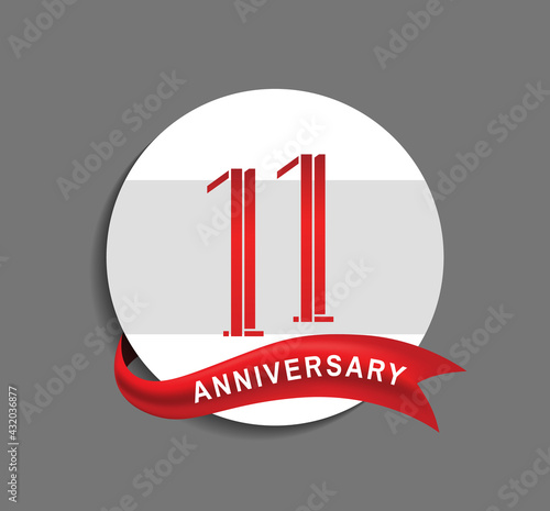 11 anniversary with white circle and red ribbon for celebration event. vector can be use for template, company special event and celebration moment