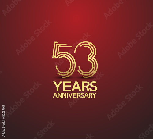 53 years golden anniversary logotype with labyrinth style number isolated on red background. vector can be use for template, company special event and celebration moment © VECTORKURO