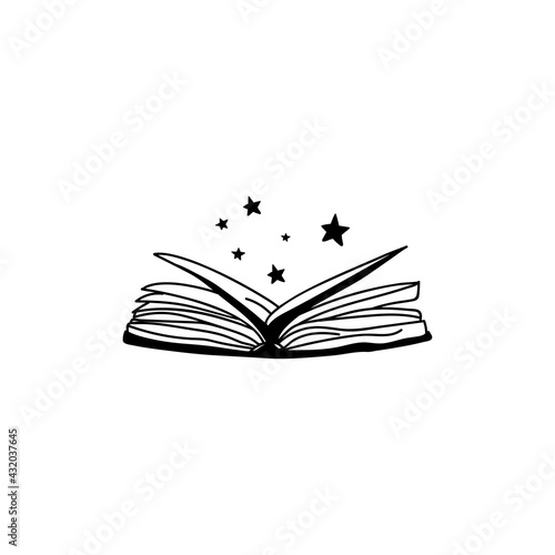 Rejected book with stars. Vector illustration in doodle style. Isolate on a white background.