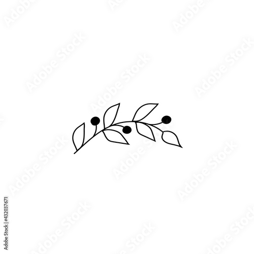 Single hand drawn twig. Doodle vector illustration. Isolate on a white background.